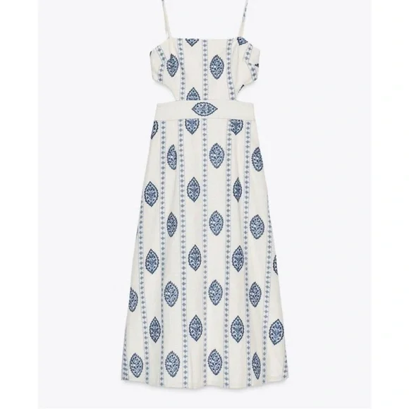 NEW! Zara Cutout Embroidered Midi Dress - Picture 3 of 5